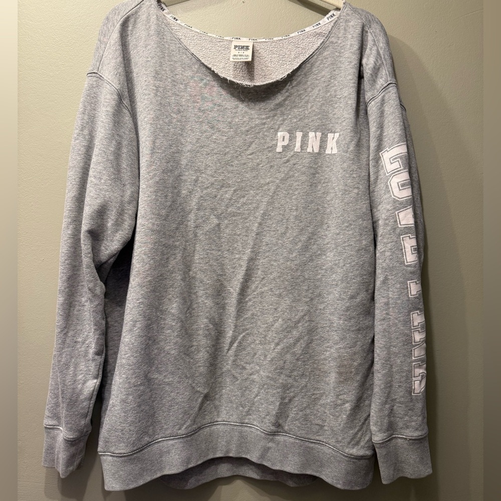 Gray PINK off the shoulder Sweatshirt